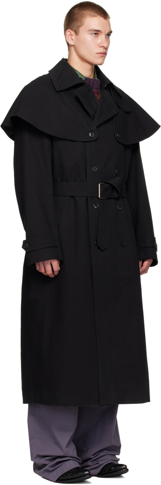 Dries Van Noten Black Cape Trench Coat