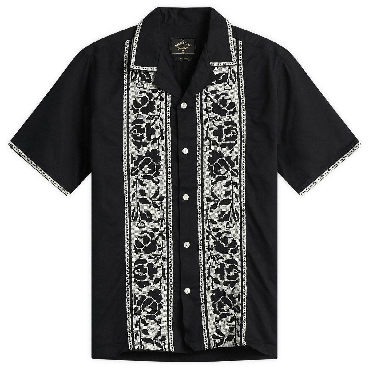 Portuguese Flannel Men's Cross Stitch Vacation Shirt in Black