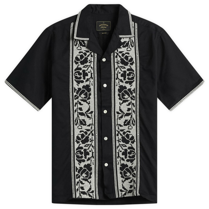 Photo: Portuguese Flannel Men's Cross Stitch Vacation Shirt in Black