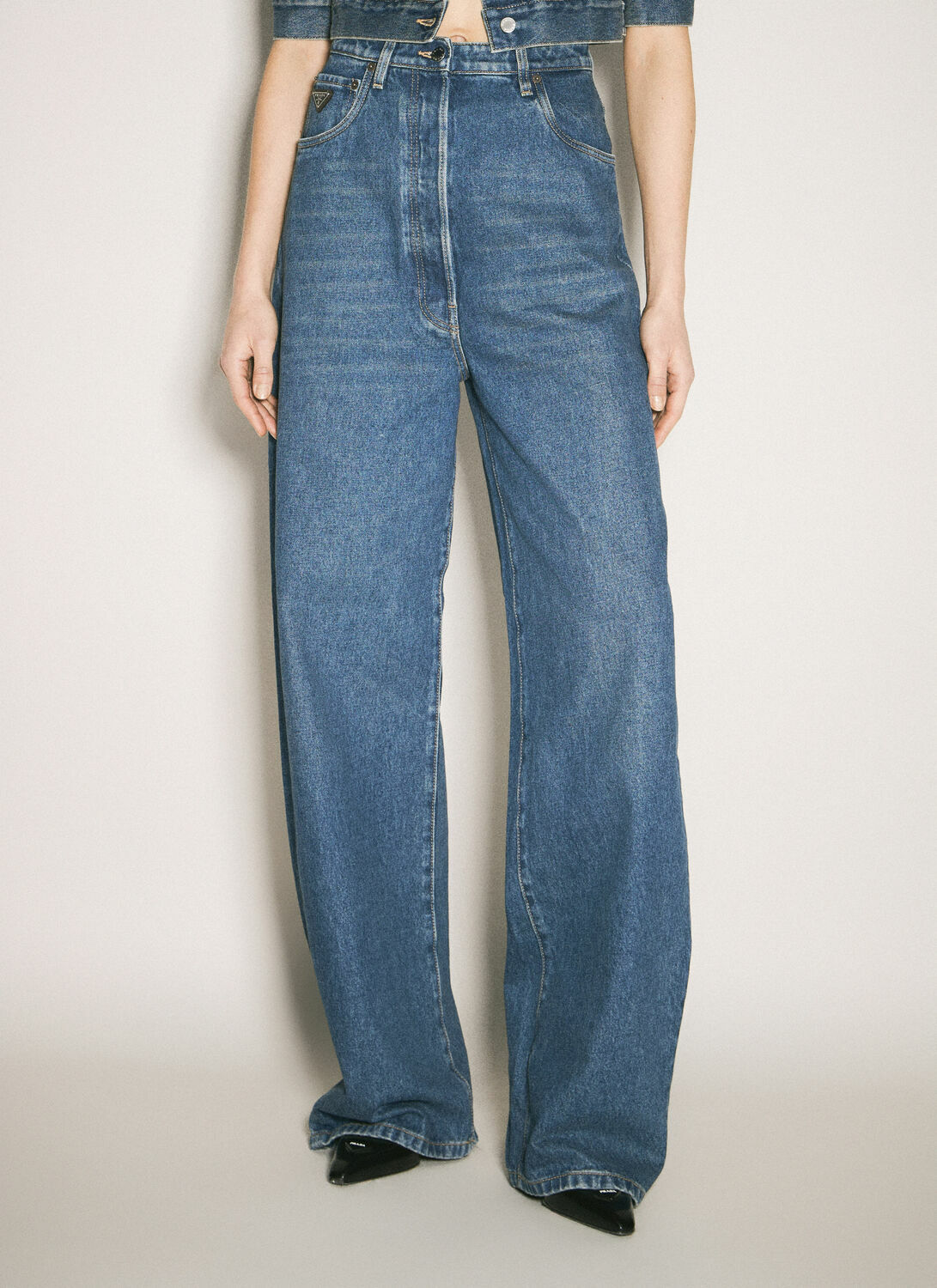 Prada Logo Plaque Balloon Jeans