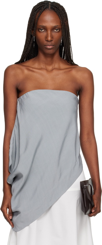 Photo: St. Agni Gray Strapless Asymm Drape Top
