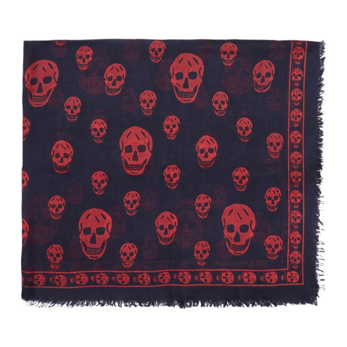 Photo: Alexander McQueen Navy and Red Skull Scarf
