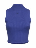 COURREGES Mock Neck Light Ribbed Cotton Top