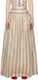 Bode Beige Antique Stripe Stowe Midi Skirt