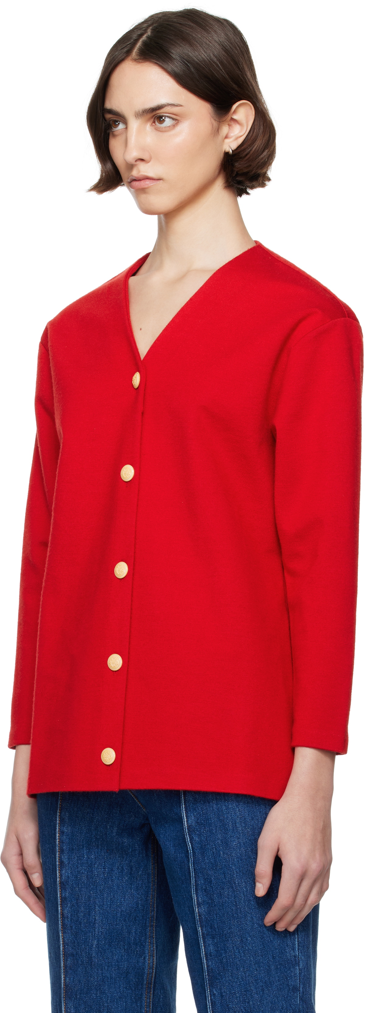 V-Neck Cardigan Red Emblem
