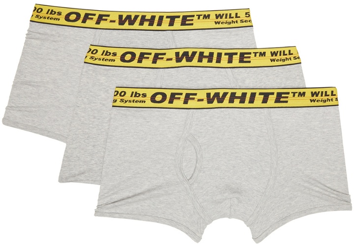 Photo: Off-White Three-Pack Grey & Yellow Classic Industrial Boxers