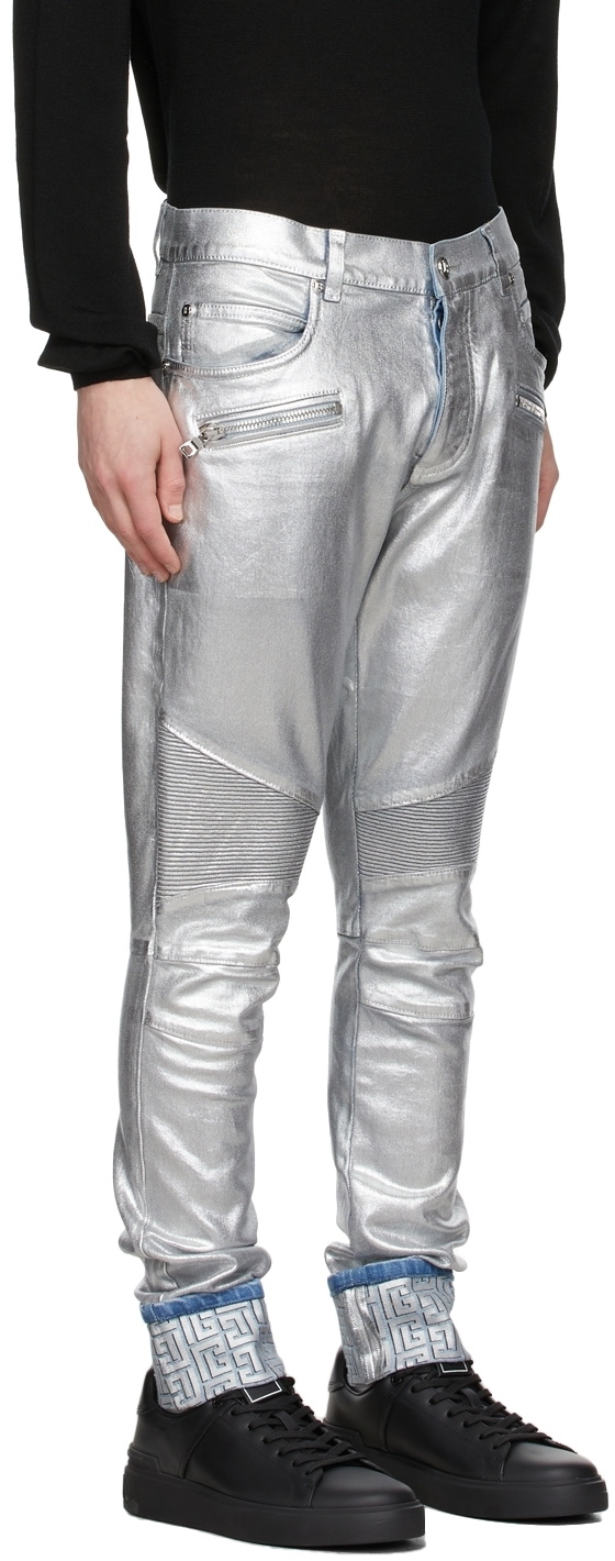 Balmain Silver Embossed Jeans Balmain