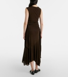 Ganni Asymmetric draped mesh midi dress