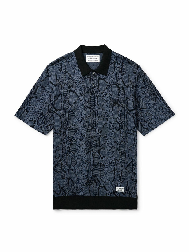 Photo: Wacko Maria - Logo-Embroidered Jacquard-Knit Cotton-Blend Polo Shirt - Blue