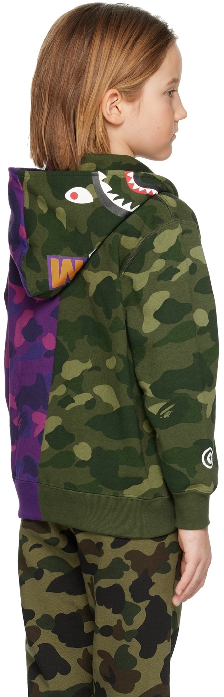 BAPE Kids Khaki & Purple Camo Shark Hoodie