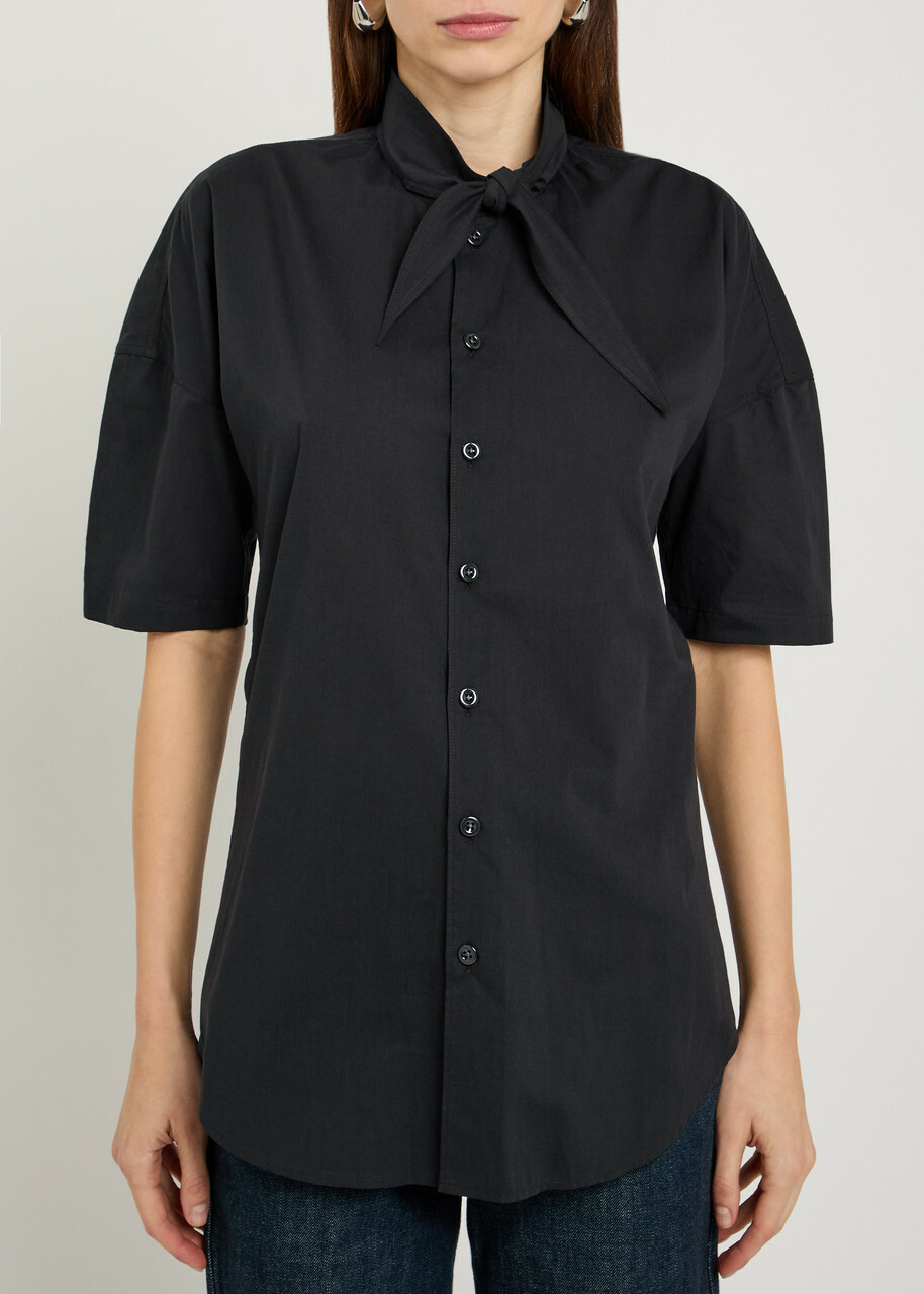 Lemaire Tie-neck Cotton Shirt Charcoal