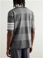 Thom Browne - Striped Textured-Cotton Polo Shirt - Gray