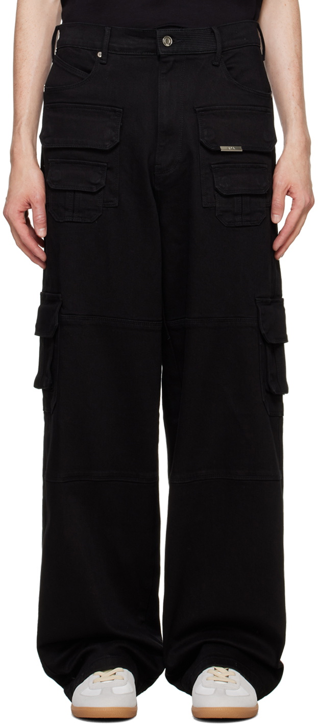 RTA Black Roman Denim Cargo Pants