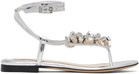 MACH & MACH Silver Puffy Heart Mirror Leather Thong Sandals