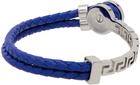 Versace Blue & Silver Leather Medusa Bracelet