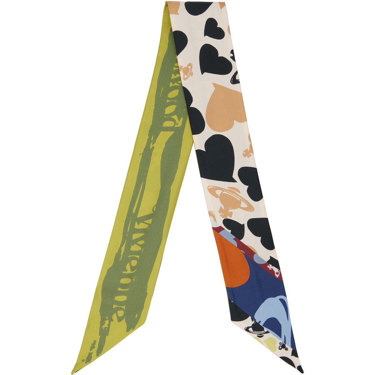 Vivienne Westwood Beige & Green Hearts & Orbs Twilly Skinny Scarf