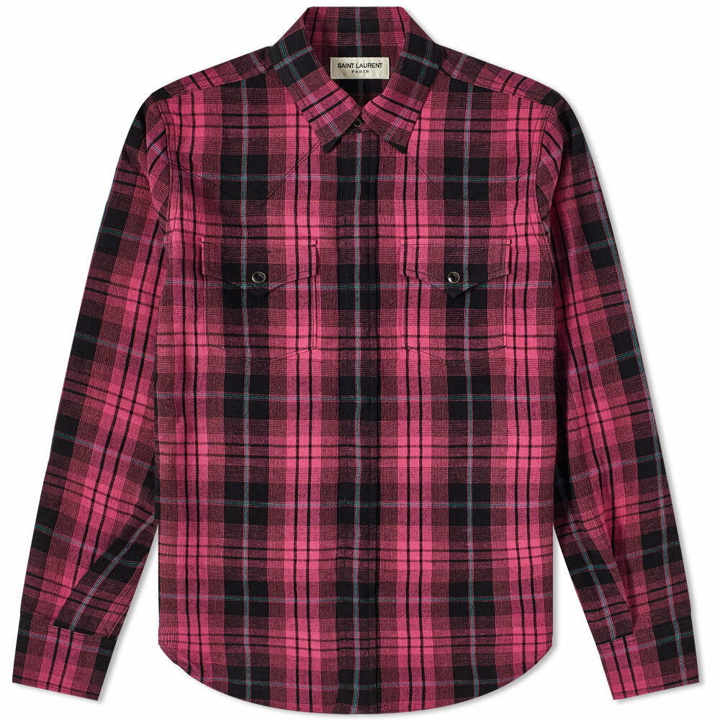 Photo: Saint Laurent Men's Western Check Shirt in Black/Pink