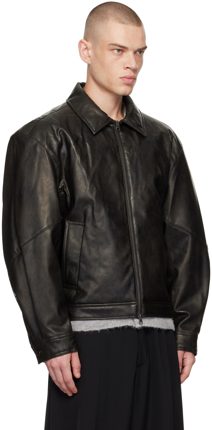 North Man 、AMOMENTO Synthetic Leather AMOMENTO Black Padded Faux-Leather Jacket AMOMENTO