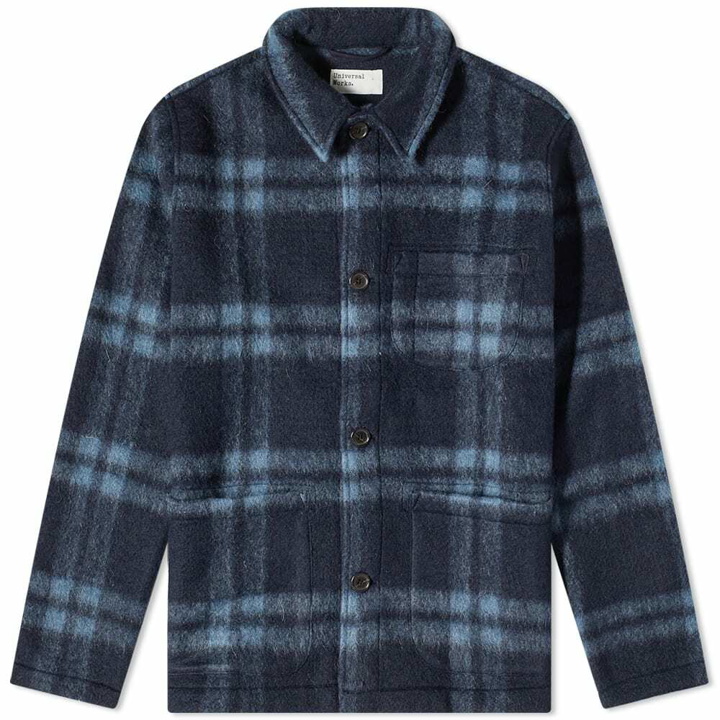 Photo: Universal Works Men's Check Wool Fleece Field Jacket in Navy