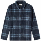 Universal Works Men's Check Wool Fleece Field Jacket in Navy