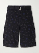 Sacai - Wide-Leg Belted Floral-Print Cotton-Canvas Shorts - Black