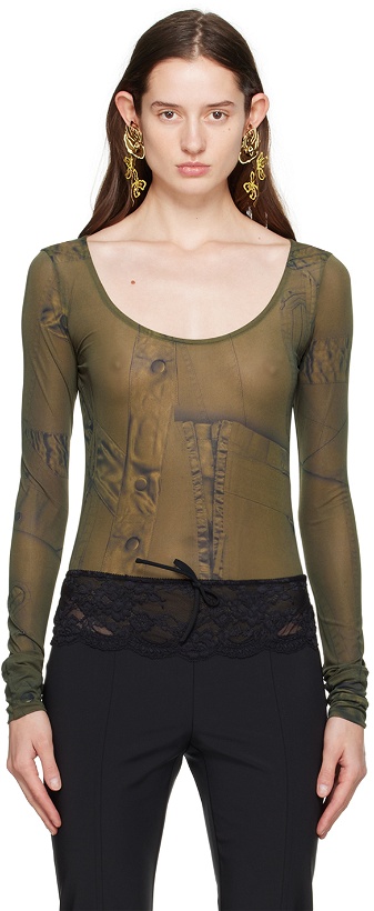Photo: Blumarine Green Printed Bodysuit