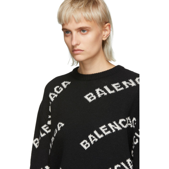 Balenciaga Black Wool and Camel All Over Logo Sweater Balenciaga