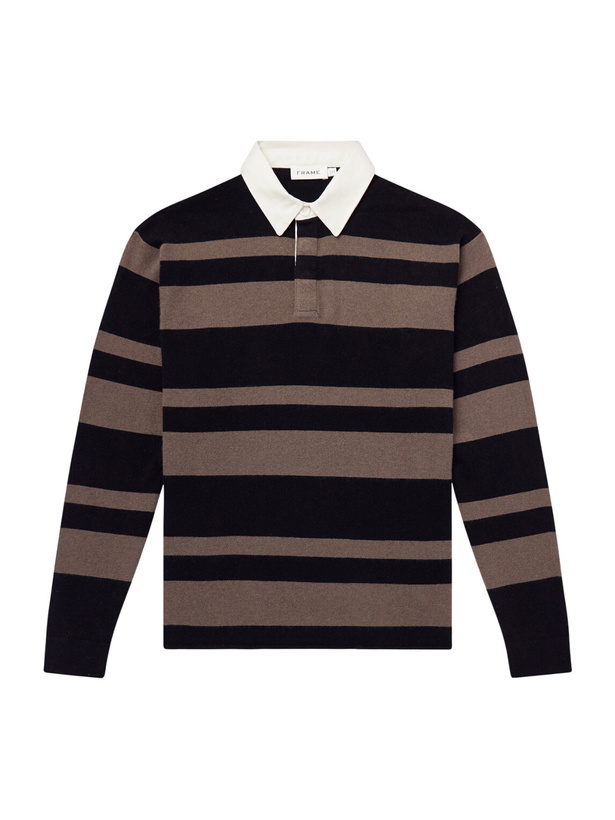 Photo: FRAME - Striped Wool and Cashmere-Blend Polo Shirt - Black