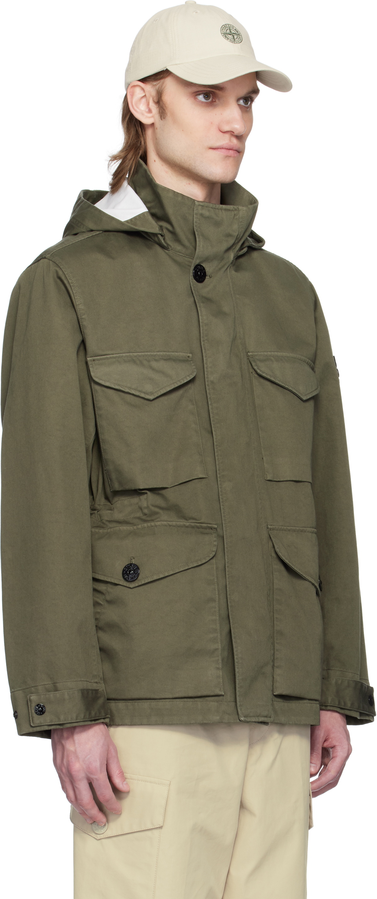 Stone Island Khaki Raso Gommato 3L Organic Cotton Jacket Stone Island