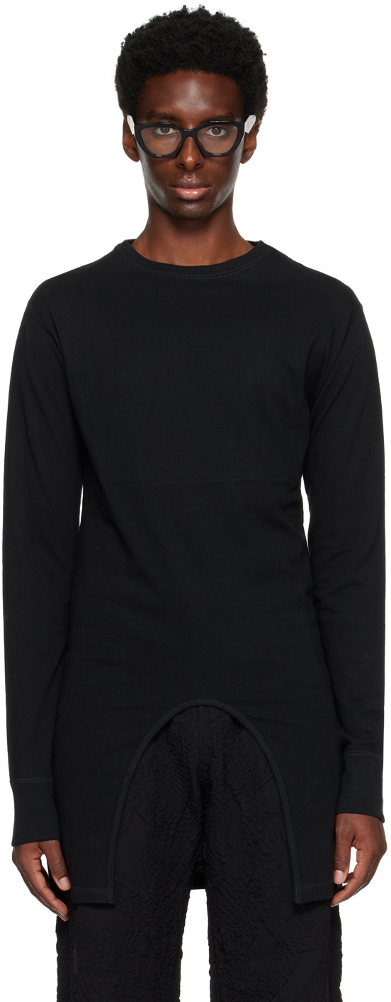 KOZABURO Black Henry Long Sleeve T-Shirt Kozaburo