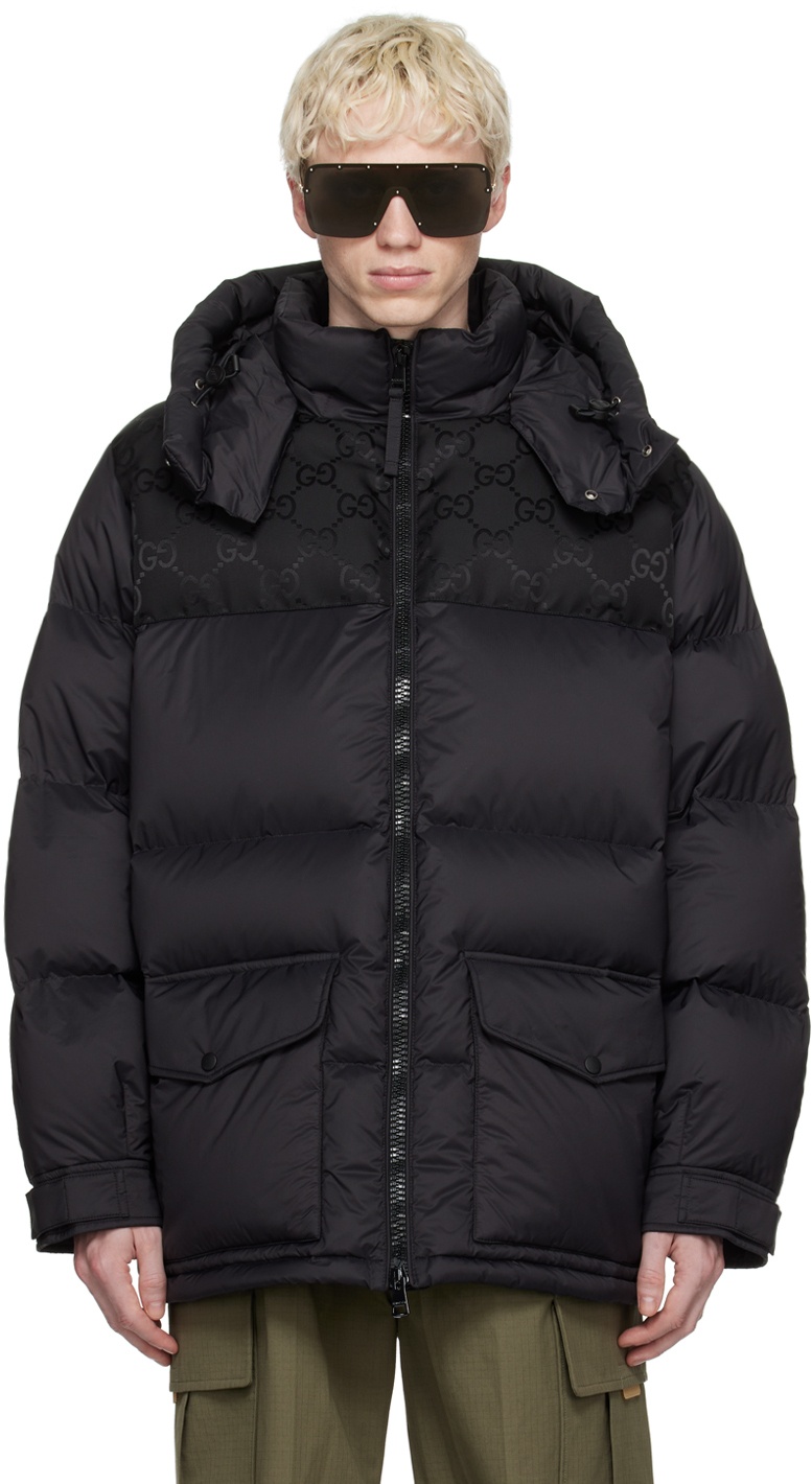 GUCCI Black padded jacket with Web