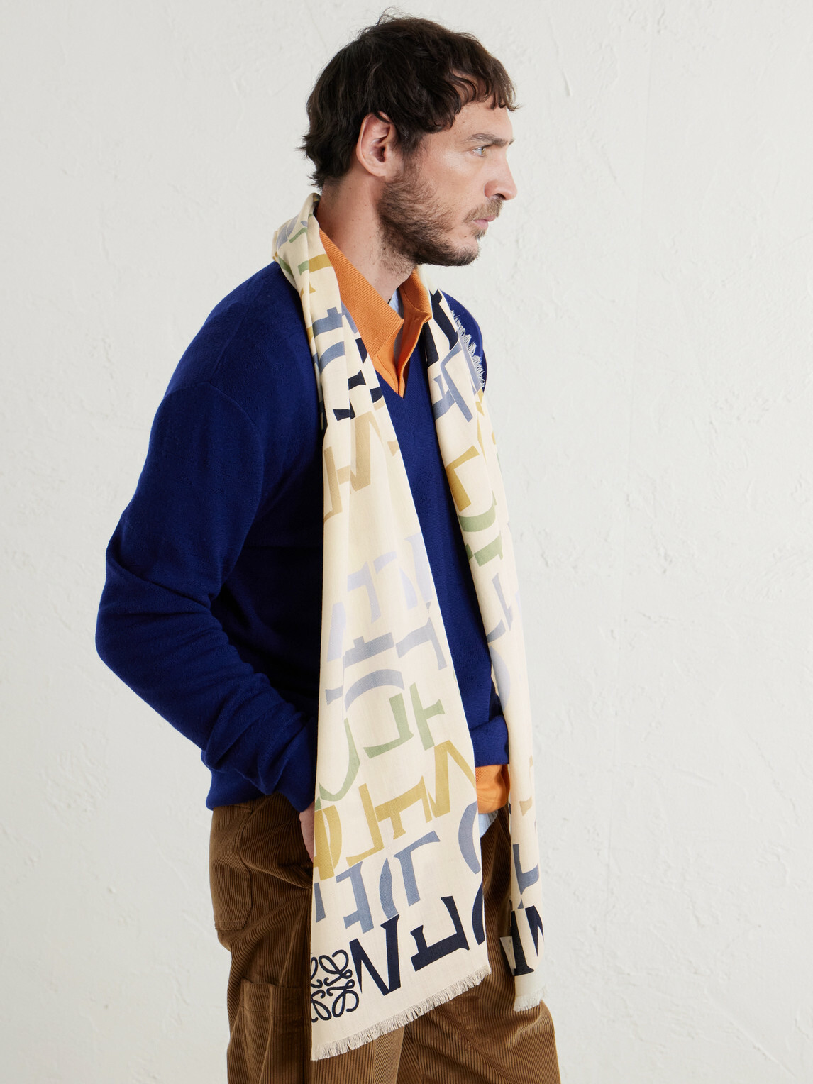 LOEWE - Fringed Logo-Print Wool, Silk and Cashmere-Blend Scarf