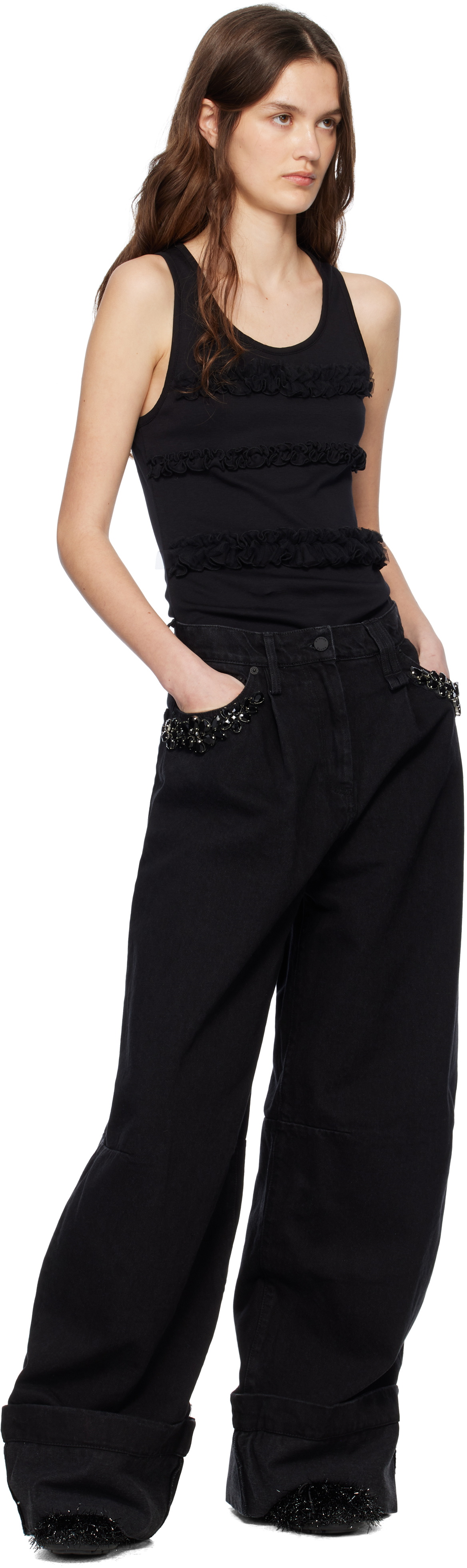 Simone Rocha Black Turbo Embellished Puddle Jeans Simone Rocha