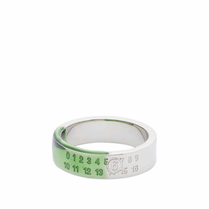 Photo: MM6 Maison Margiela Men's Number Logo Ring in Polished Silver/Green