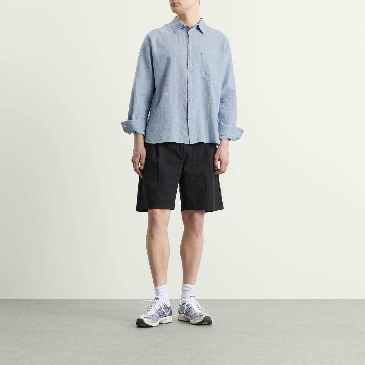 Folk Men's Easy Fit Shirt in Washed Indigo Stripe