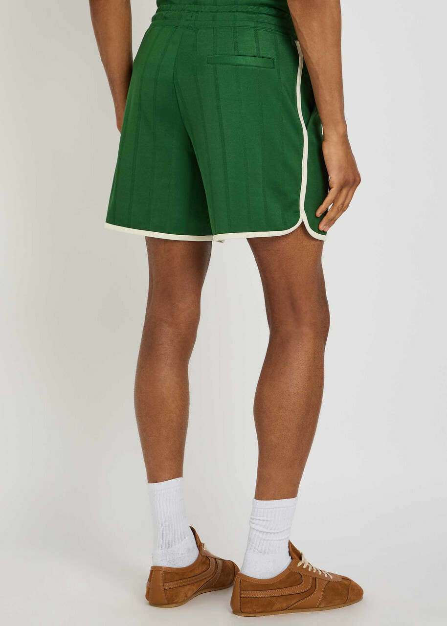 DRÔLE DE Monsieur Hibiscus Embroidered Jersey Shorts Dark Green