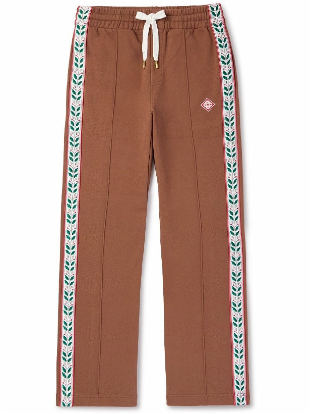 Photo: Casablanca - Laurel Straight-Leg Logo-Appliquéd Organic Cotton-Jersey Sweatpants - Brown