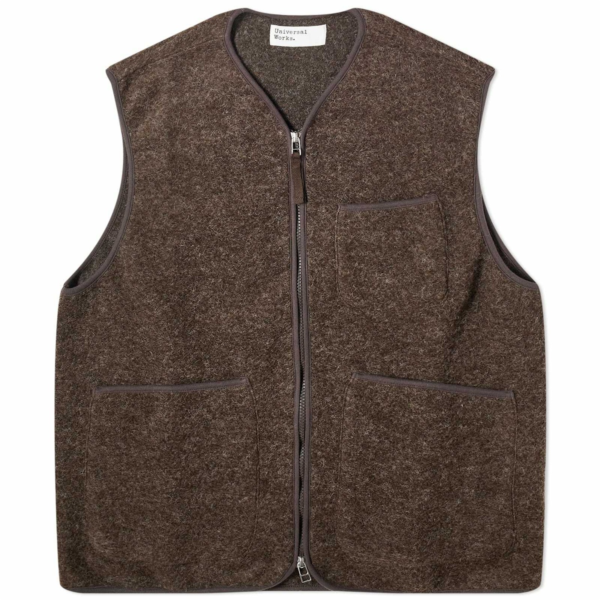 Photo: Universal Works Men's Wool Fleece Zip Gilet - END. Exclusive in Brown