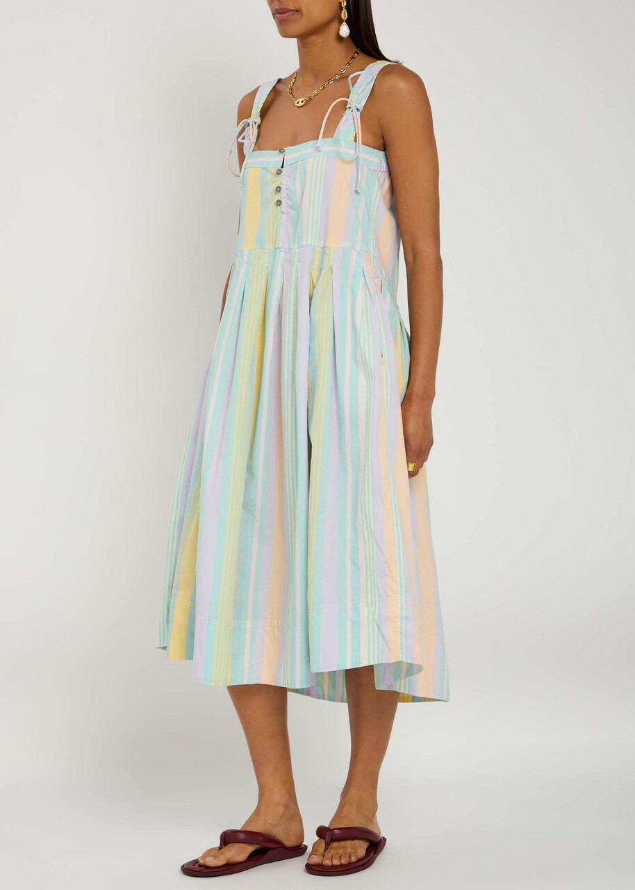 Free People Primavera Stripe Cotton Midi Dress Blue