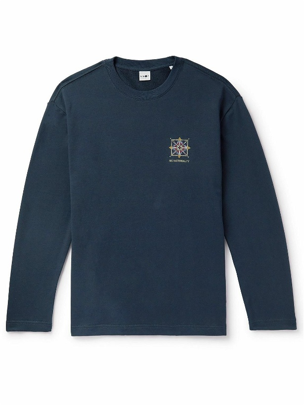Photo: NN07 - Alan Logo-Embroidered Cotton-Jersey T-Shirt - Blue