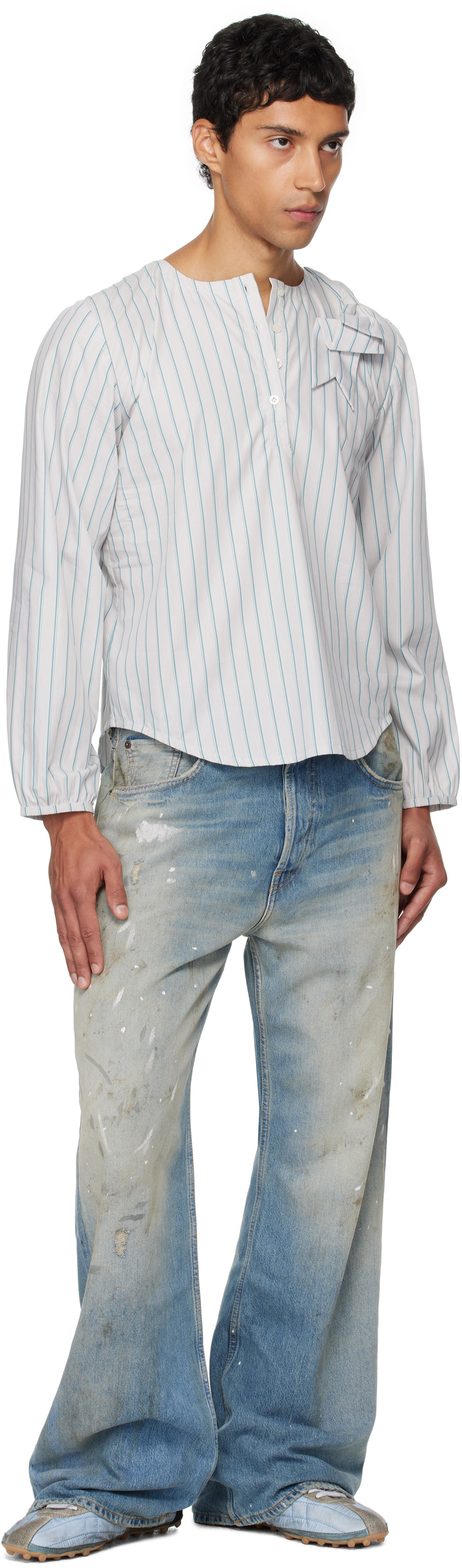 Ashley Williams Green Stripe Bow Shirt