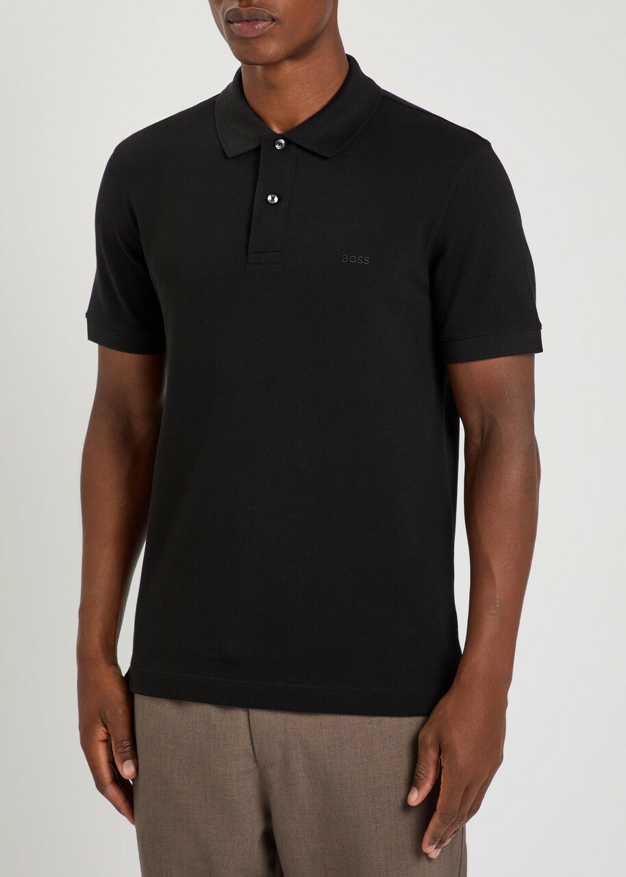 Boss Pallas Logo-embroidered Piqué Cotton Polo Shirt Black