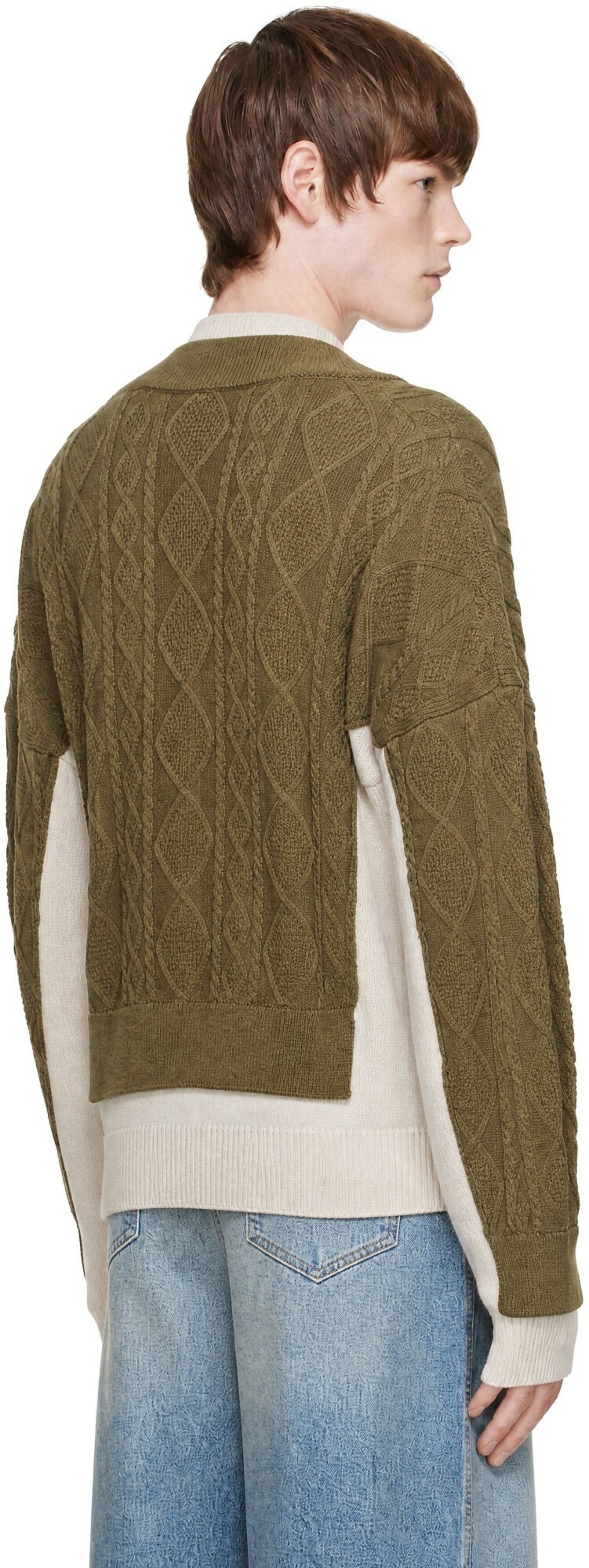 EGONlab Khaki & White Double V-Neck Sweater