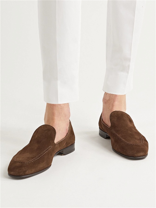 Photo: Manolo Blahnik - Truro Leather-Trimmed Suede Loafers - Brown