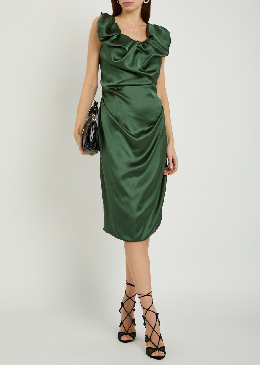 Vivienne Westwood Ginnie Amber Draped Satin Midi Dress Green