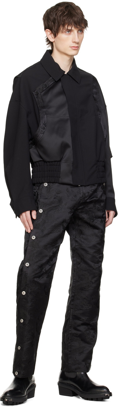 Feng Chen Wang Black Dragon Jacquard Trousers