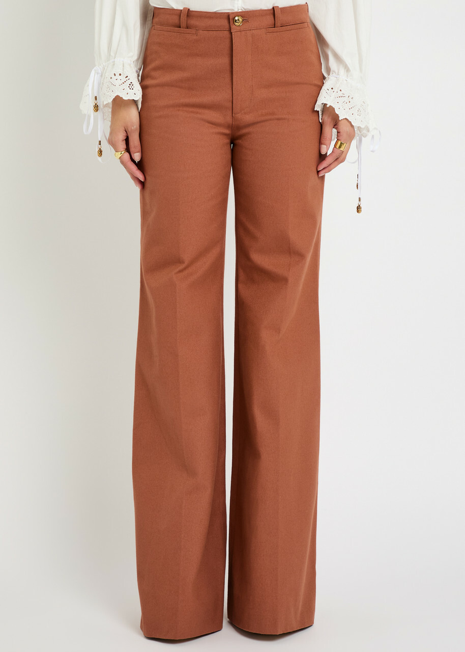 Chloe Flared-leg Canvas Trousers Light Brown