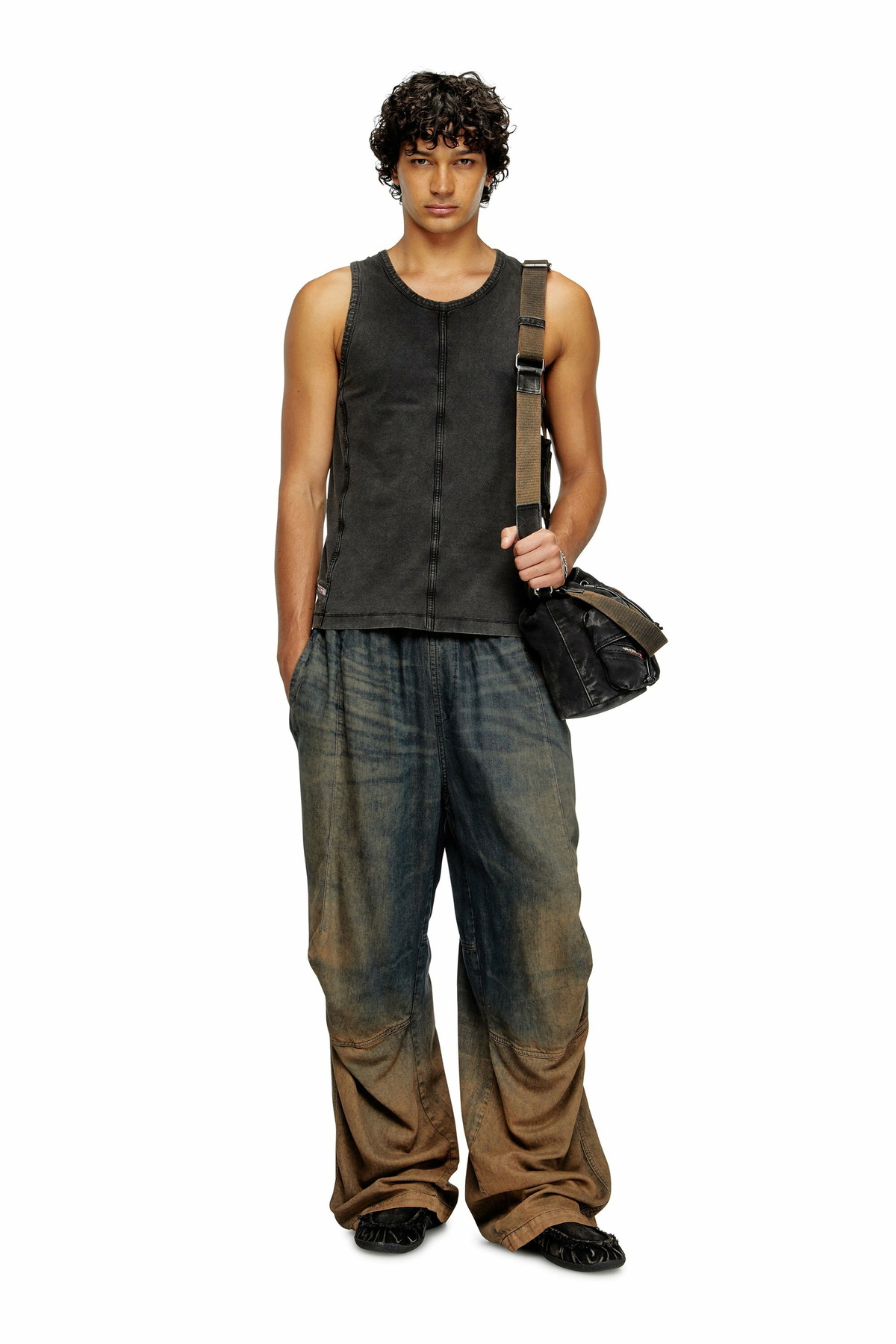 Diesel Multi-Pkts-Multipocket bucket bag in washed denim - Crossbody Bags - Unisex - Black