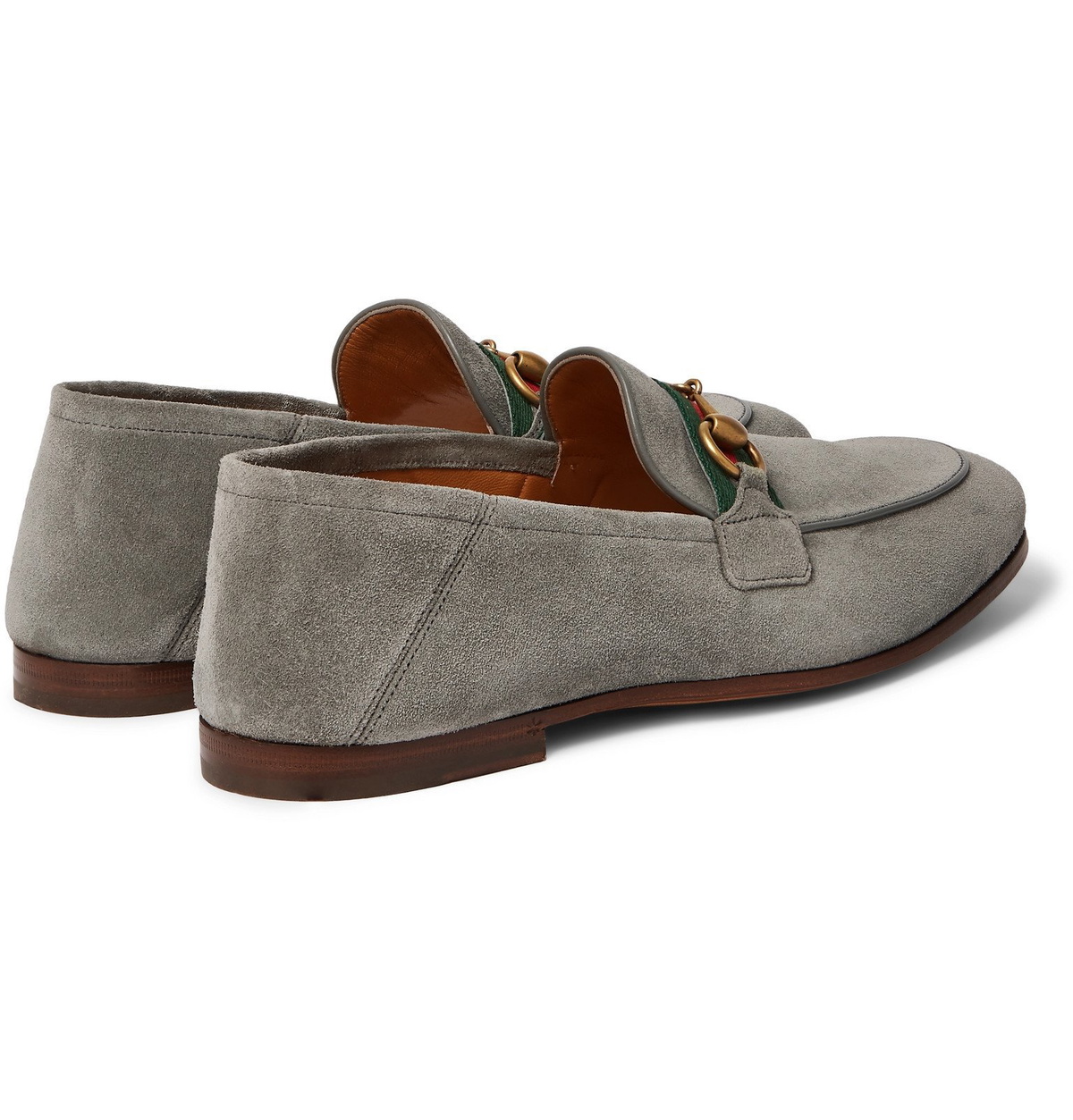 Gucci - Brixton Horsebit Webbing-Trimmed Collapsible-Heel Suede