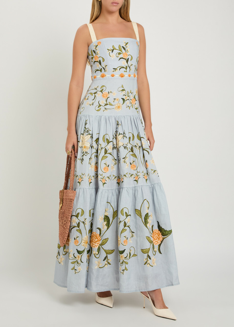 Agua BY Agua Bendita Lima Valle Floral-print Linen Maxi Dress Multicoloured